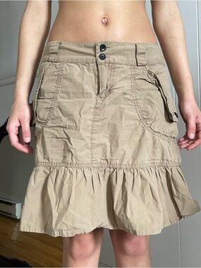 Khaki Ruffle Hem Cargo Skirt